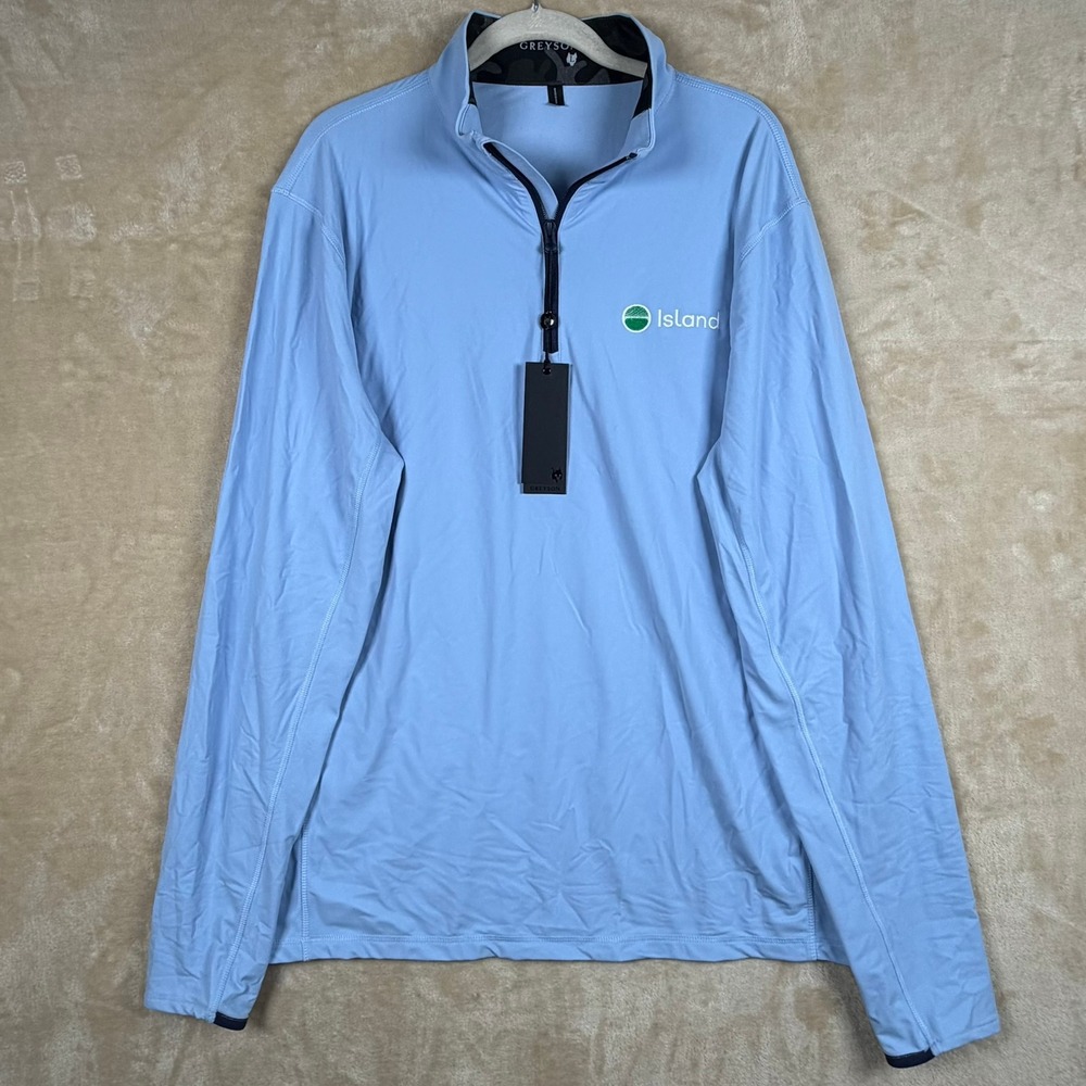 Greyson NWT Tate Quarter Zip Pullover Wolf Blue Men L Golf Shirt Chest Logo